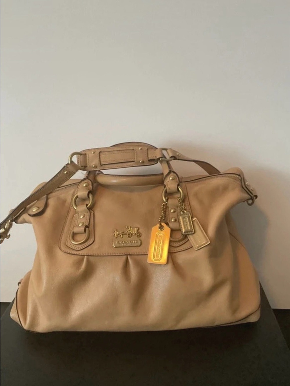 Coach Beige Leather Satchel with Gold Hardware